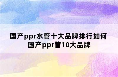 国产ppr水管十大品牌排行如何 国产ppr管10大品牌